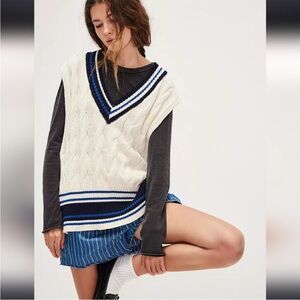 Free People Coastal Prep Poncho Vest Cable Knit